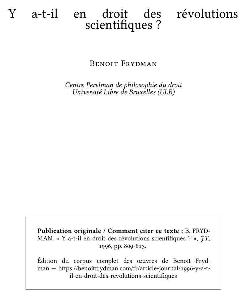 Y a-t-il en droit des révolutions scientifiques ?