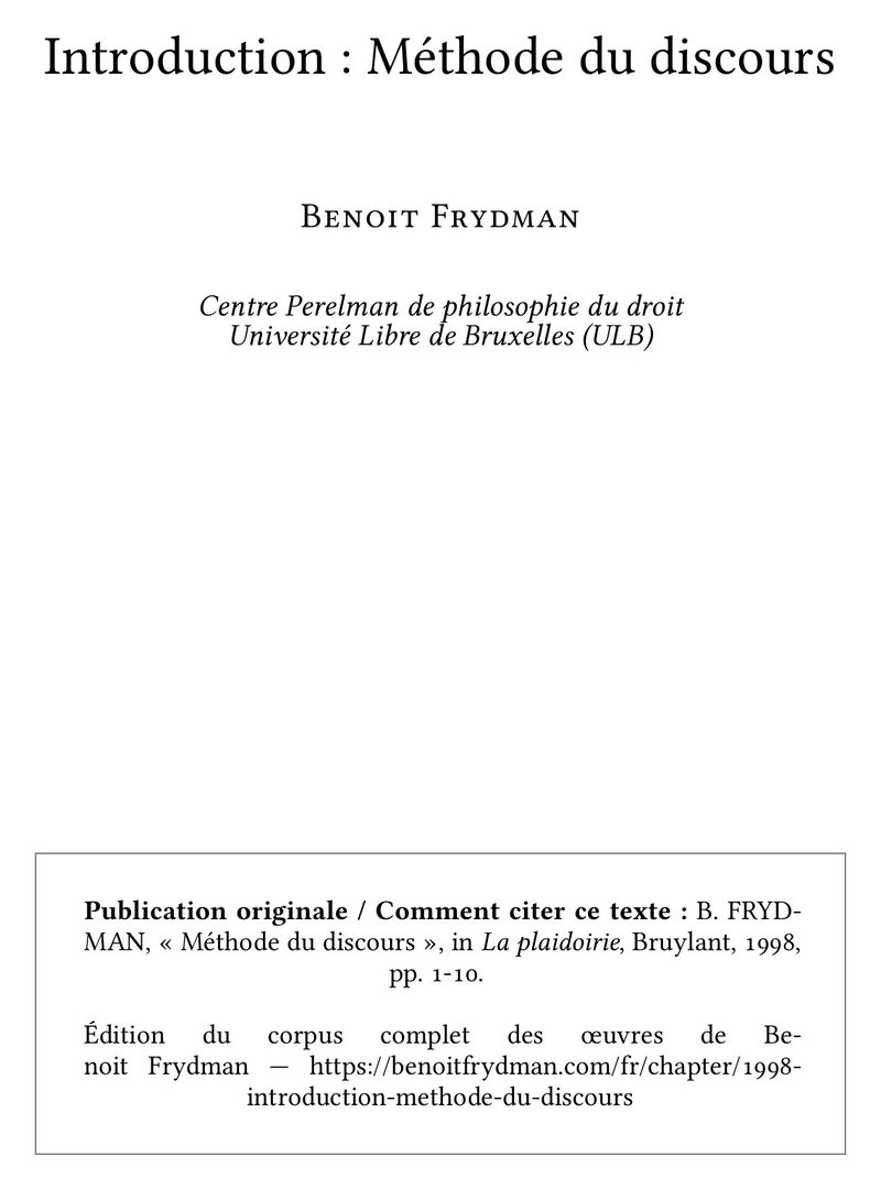Introduction : Méthode du discours