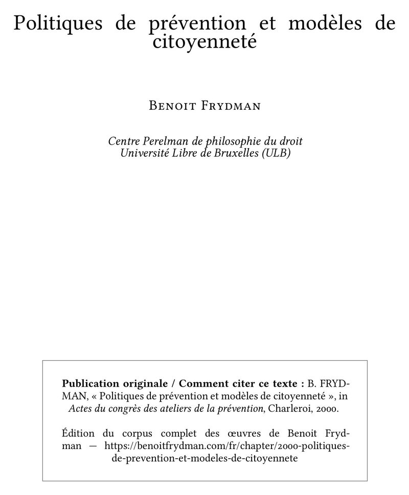 Politiques de prévention et modèles de citoyenneté