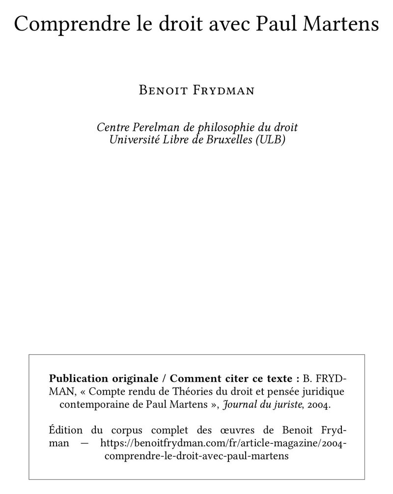 Comprendre le droit avec Paul Martens