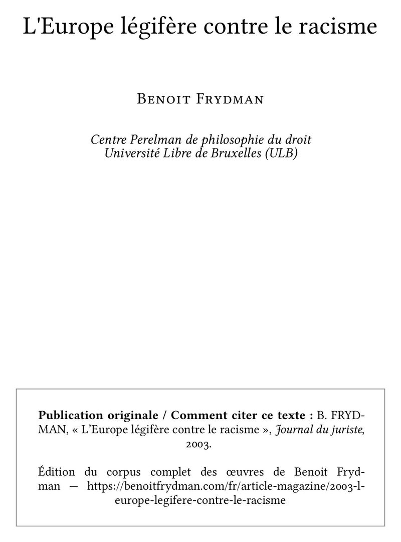 L'Europe légifère contre le racisme