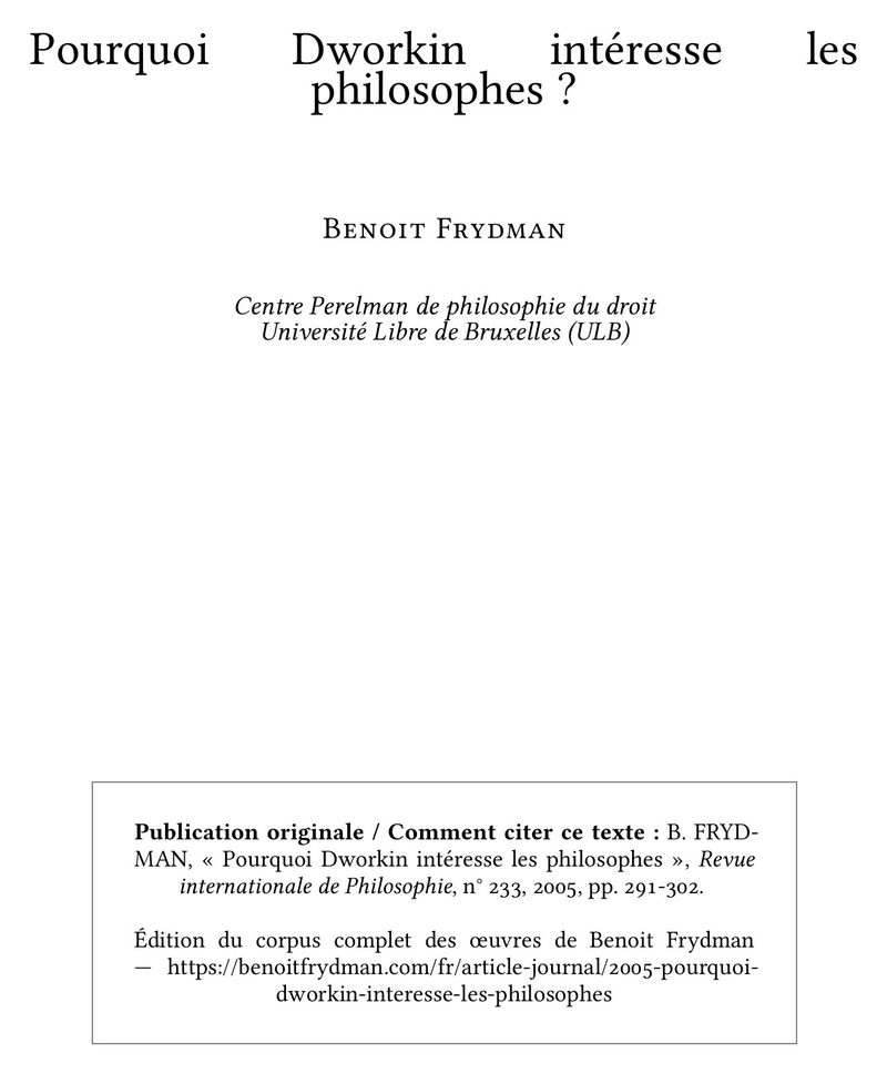 Pourquoi Dworkin intéresse les philosophes ?