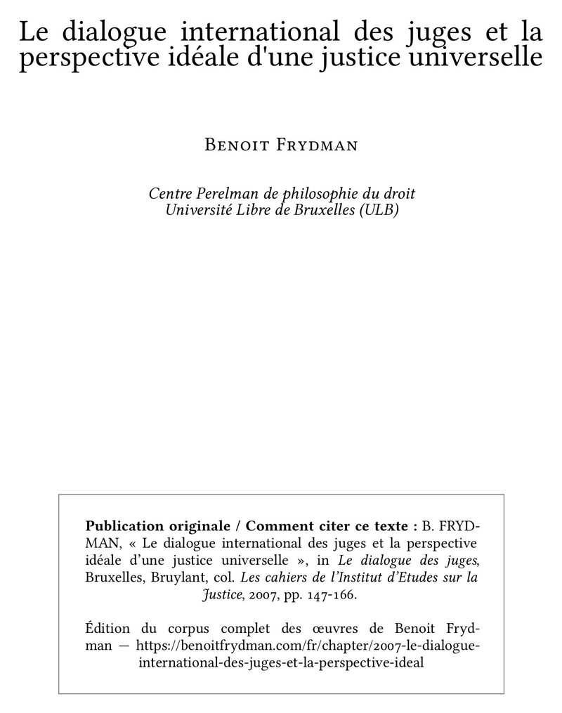 Le dialogue international des juges et la perspective idéale d'une justice universelle