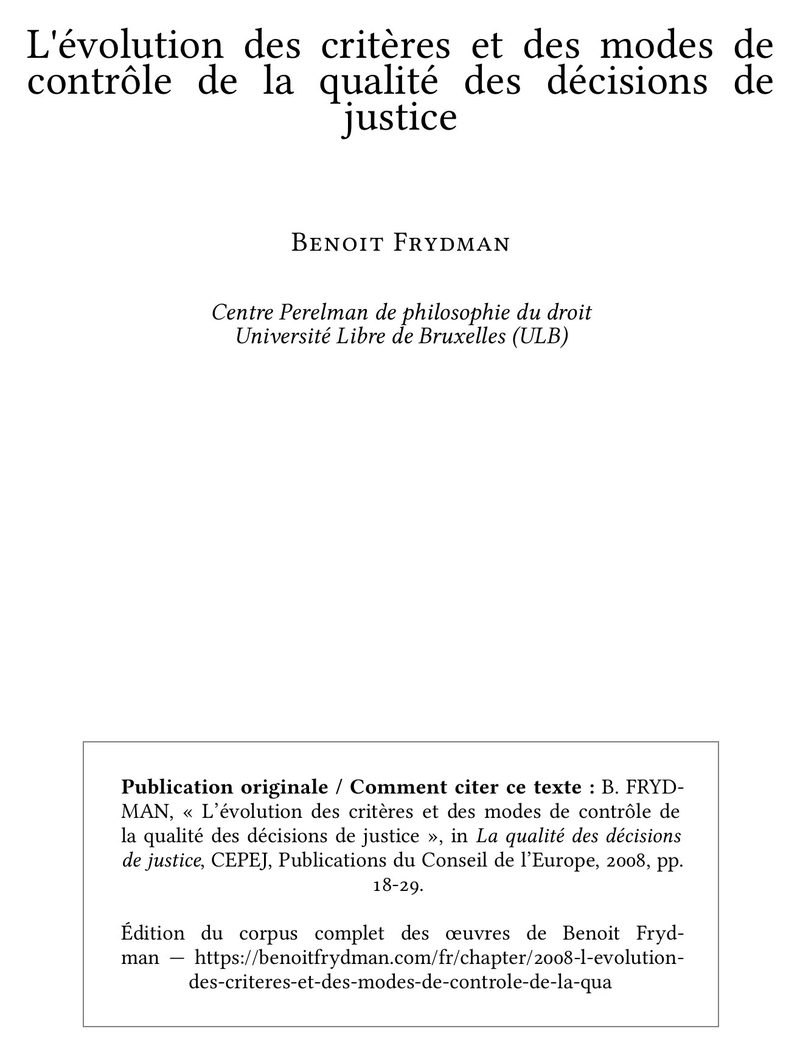 L'évolution des critères et des modes de contrôle de la qualité des décisions de justice