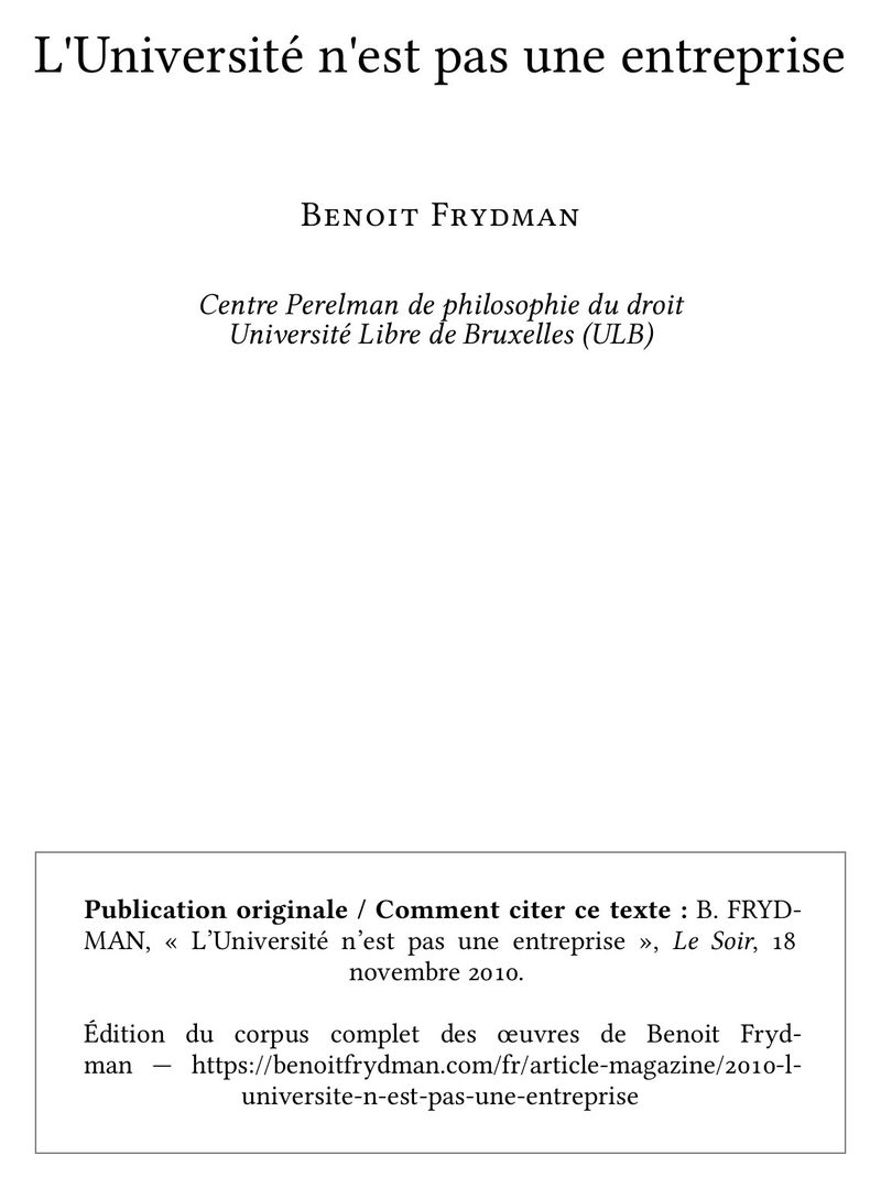 L'Université n'est pas une entreprise