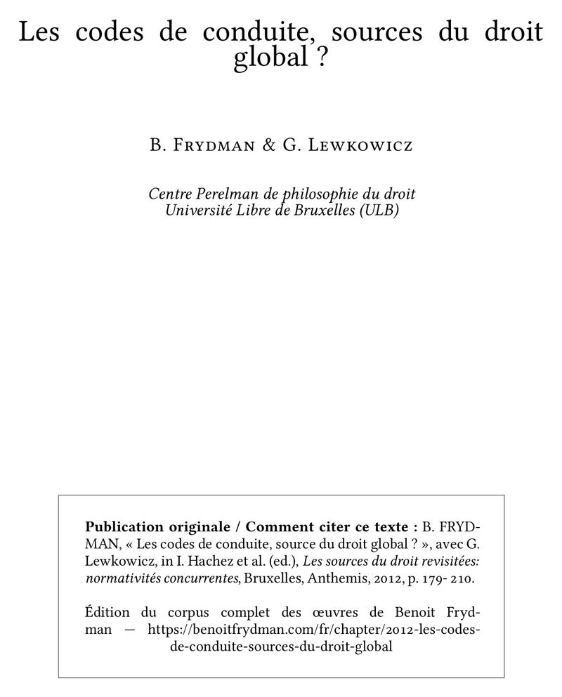 Les codes de conduite, sources du droit global ?