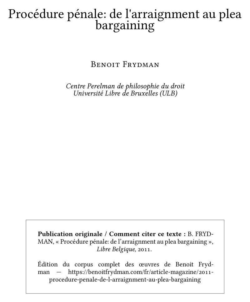 Procédure pénale: de l'arraignment au plea bargaining