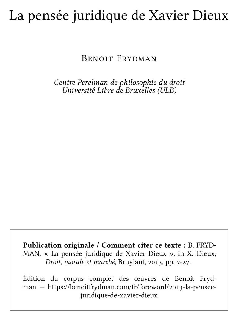 La pensée juridique de Xavier Dieux