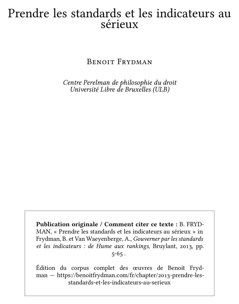 Prendre les standards et les indicateurs au sérieux