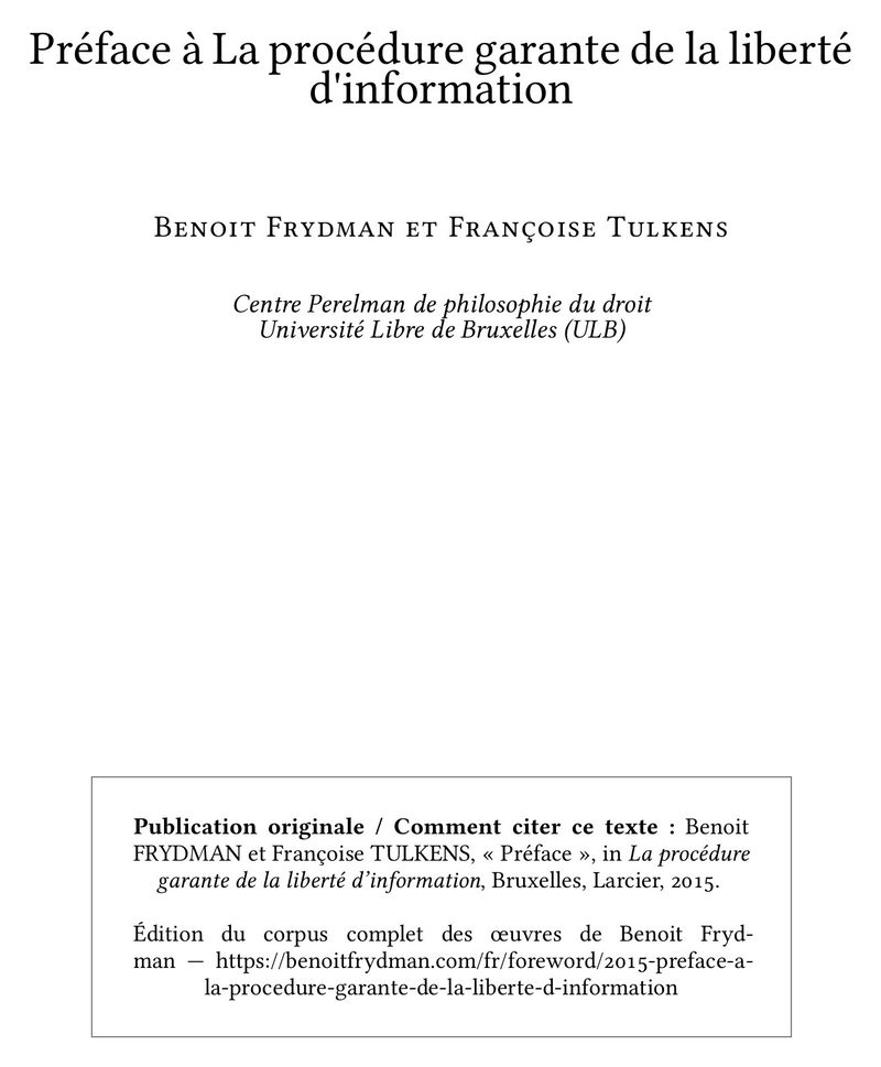 Préface à La procédure garante de la liberté d'information