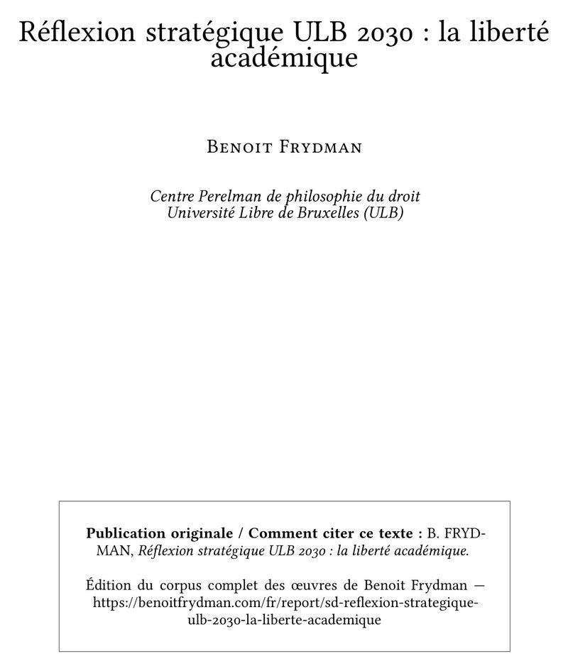 Réflexion stratégique ULB 2030 : la liberté académique