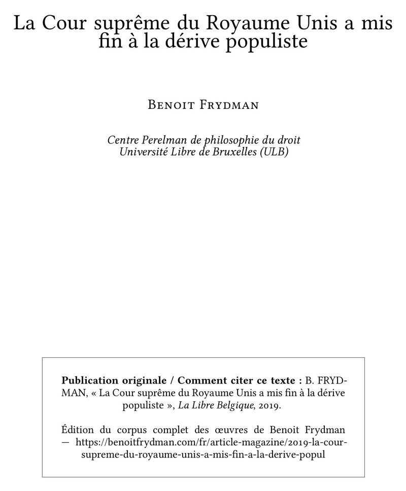 La Cour suprême du Royaume Unis a mis fin à la dérive populiste
