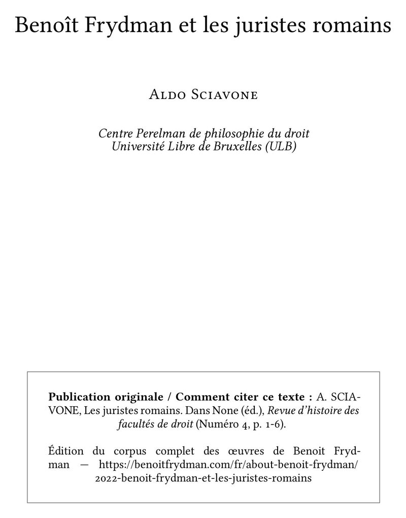 Benoît Frydman et les juristes romains