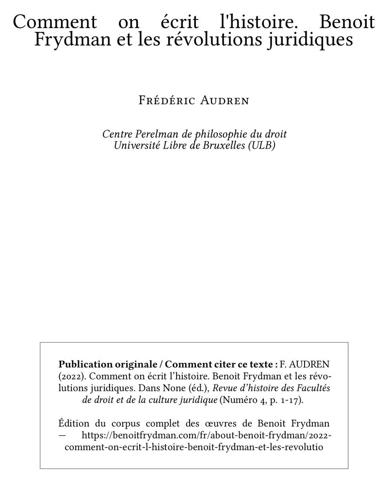 Comment on écrit l'histoire. Benoit Frydman et les révolutions juridiques