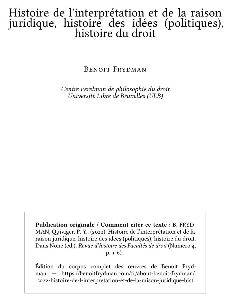 Histoire de l'interprétation et de la raison juridique, histoire des idées (politiques), histoire du droit
