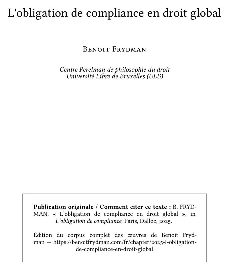 L'obligation de compliance en droit global