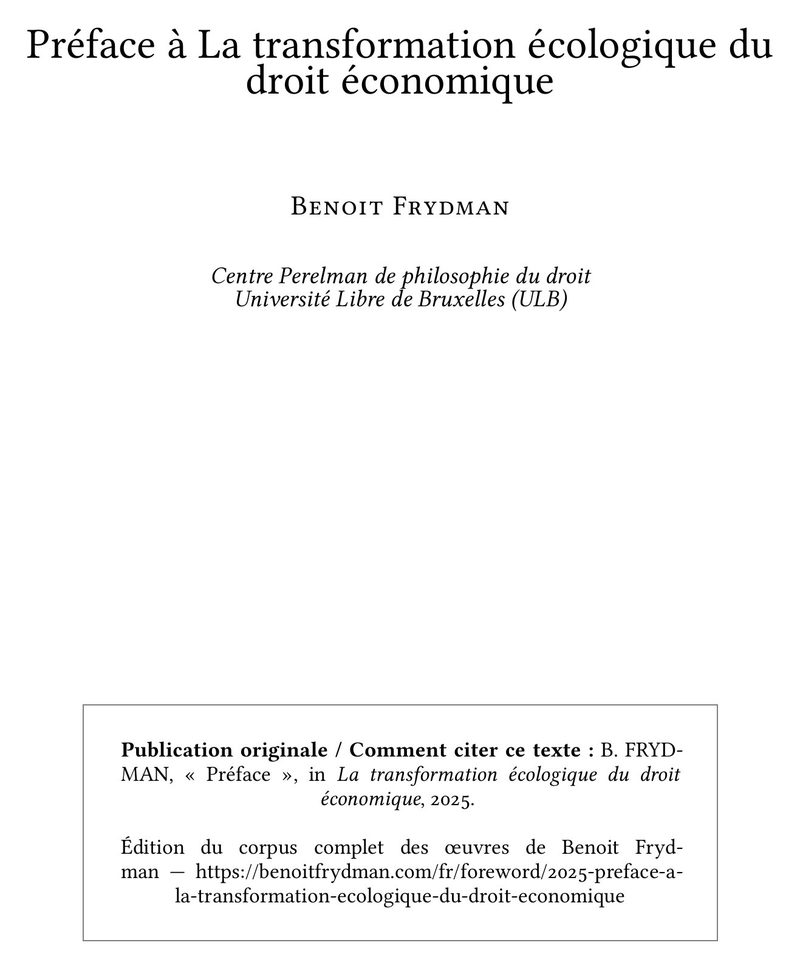 Préface à La transformation écologique du droit économique