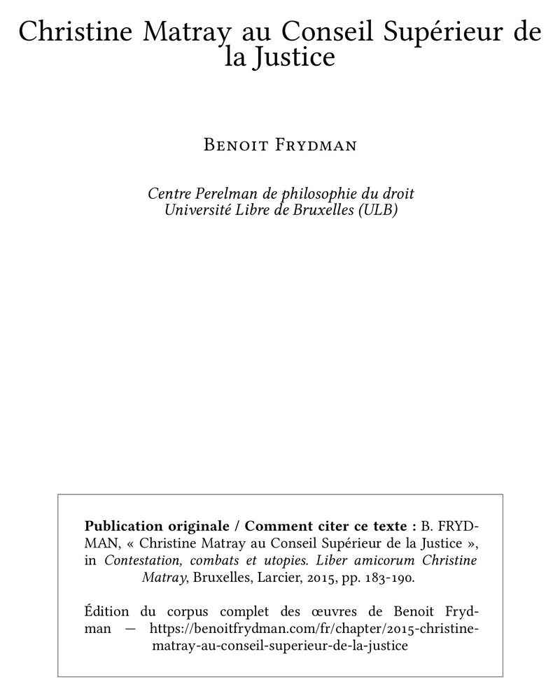 Christine Matray au Conseil Supérieur de la Justice
