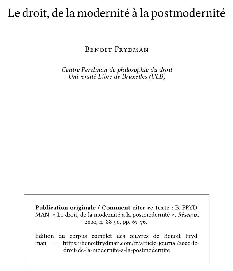 Le droit, de la modernité à la postmodernité