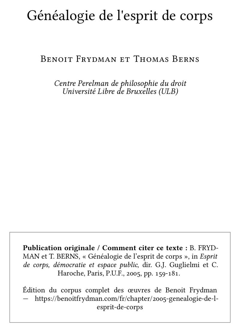 Généalogie de l'esprit de corps