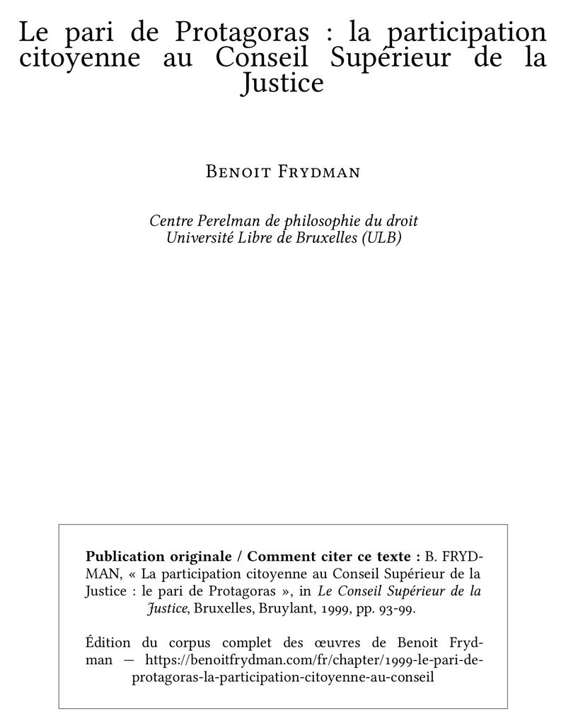 Le pari de Protagoras : la participation citoyenne au Conseil Supérieur de la Justice